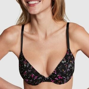Pink Victoria"s Secret  Floral Black Underwire Bra